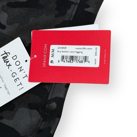 NWT SPANX Faux Leather Camo Leggings In Matte Black Womens Size M 20185R $110 - Picture 5 of 11